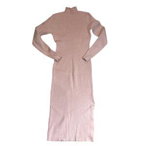 Anrabess Sweater Dress Womens Large Ribbed Long Sleeve Mock Neck Midi Pink New